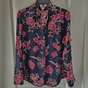 Burton down long sleeve blue/maroon portfolio blouse